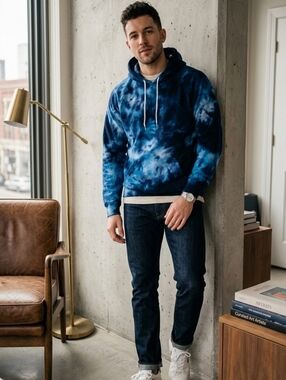 American Apparel Navy & Light Blue Tie-Dye Hoodie